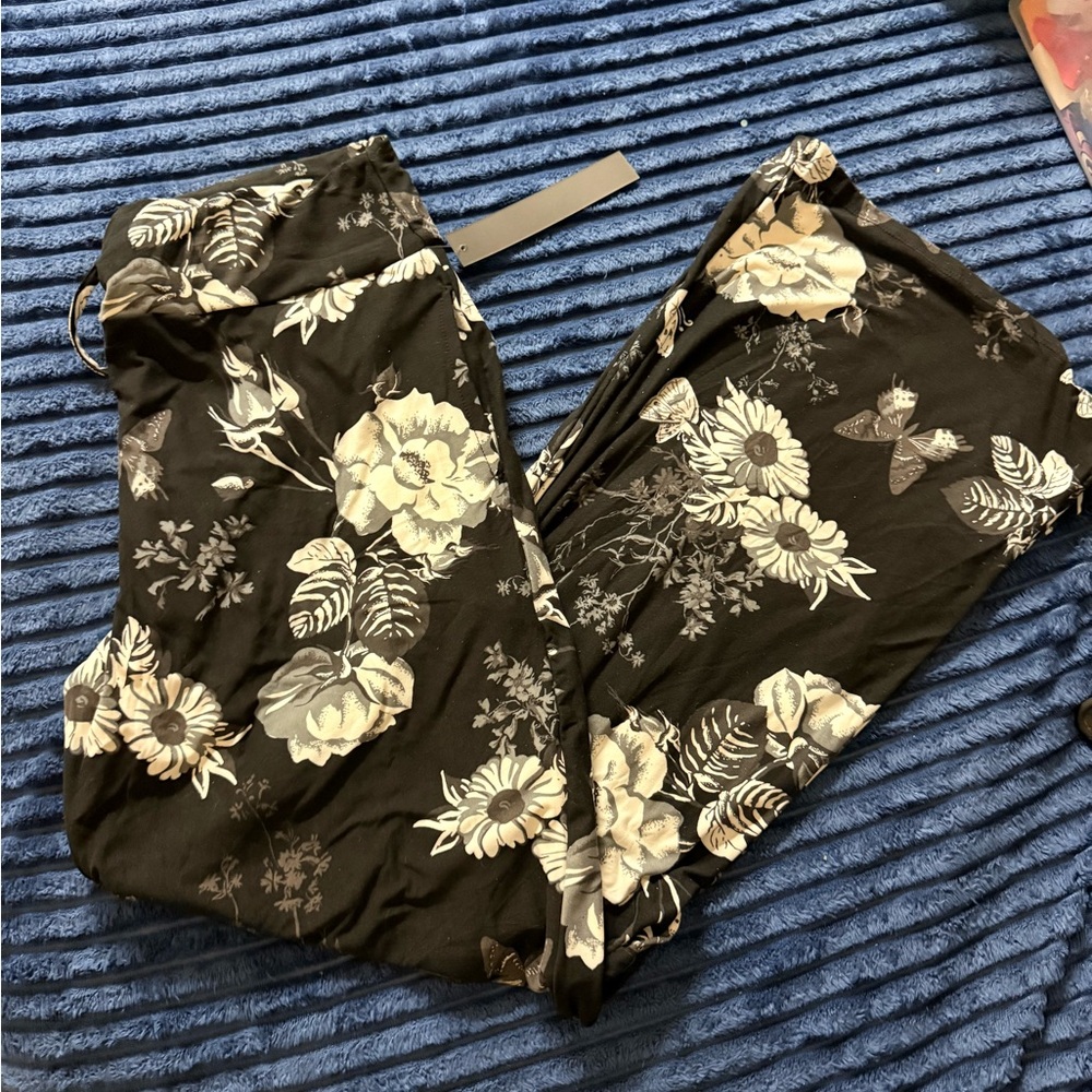 Floral Black and White Pants